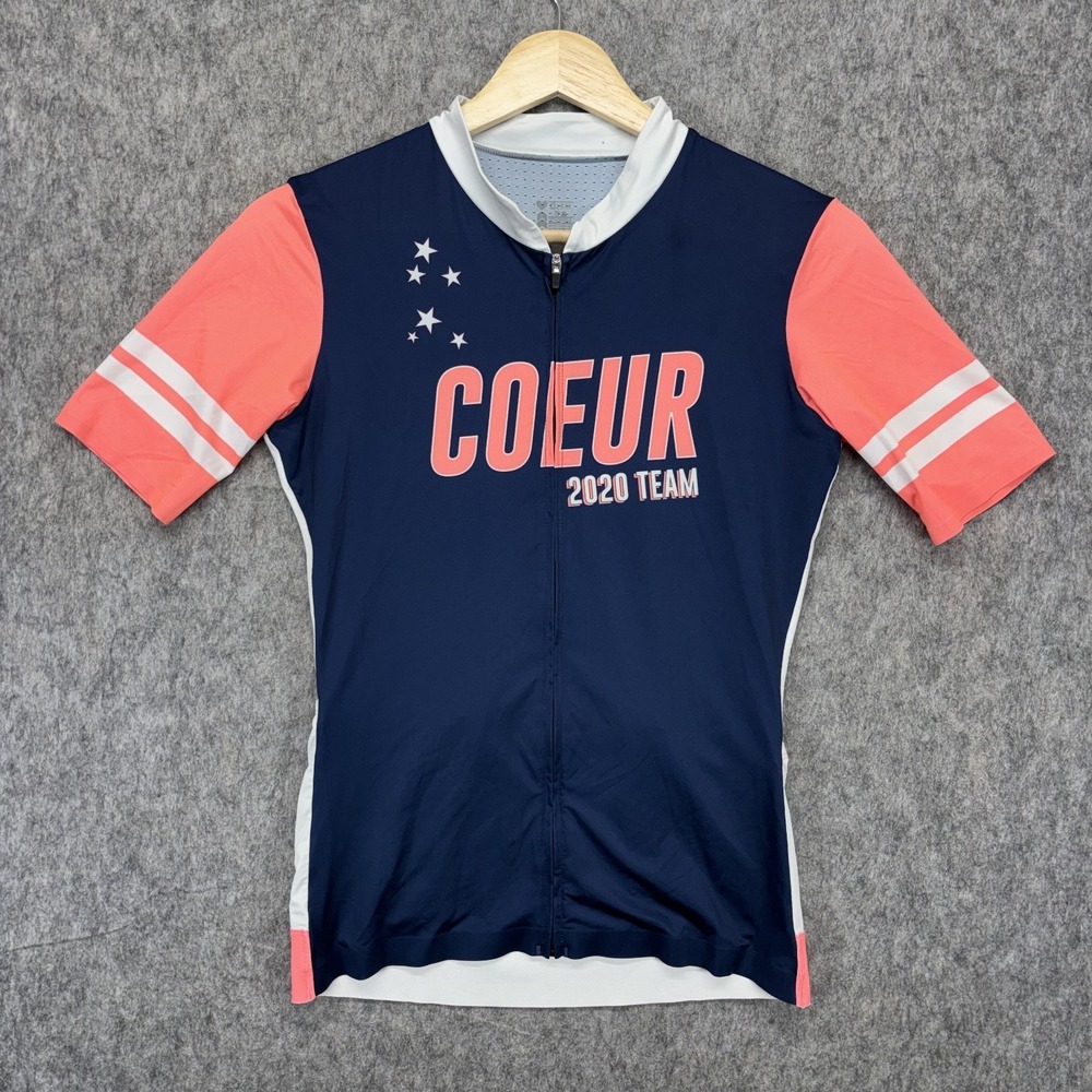 COEUR Triathlon Short Sleeve Top Womens XS Pink Blue Run Cycle Swim Pockets‎ Zip